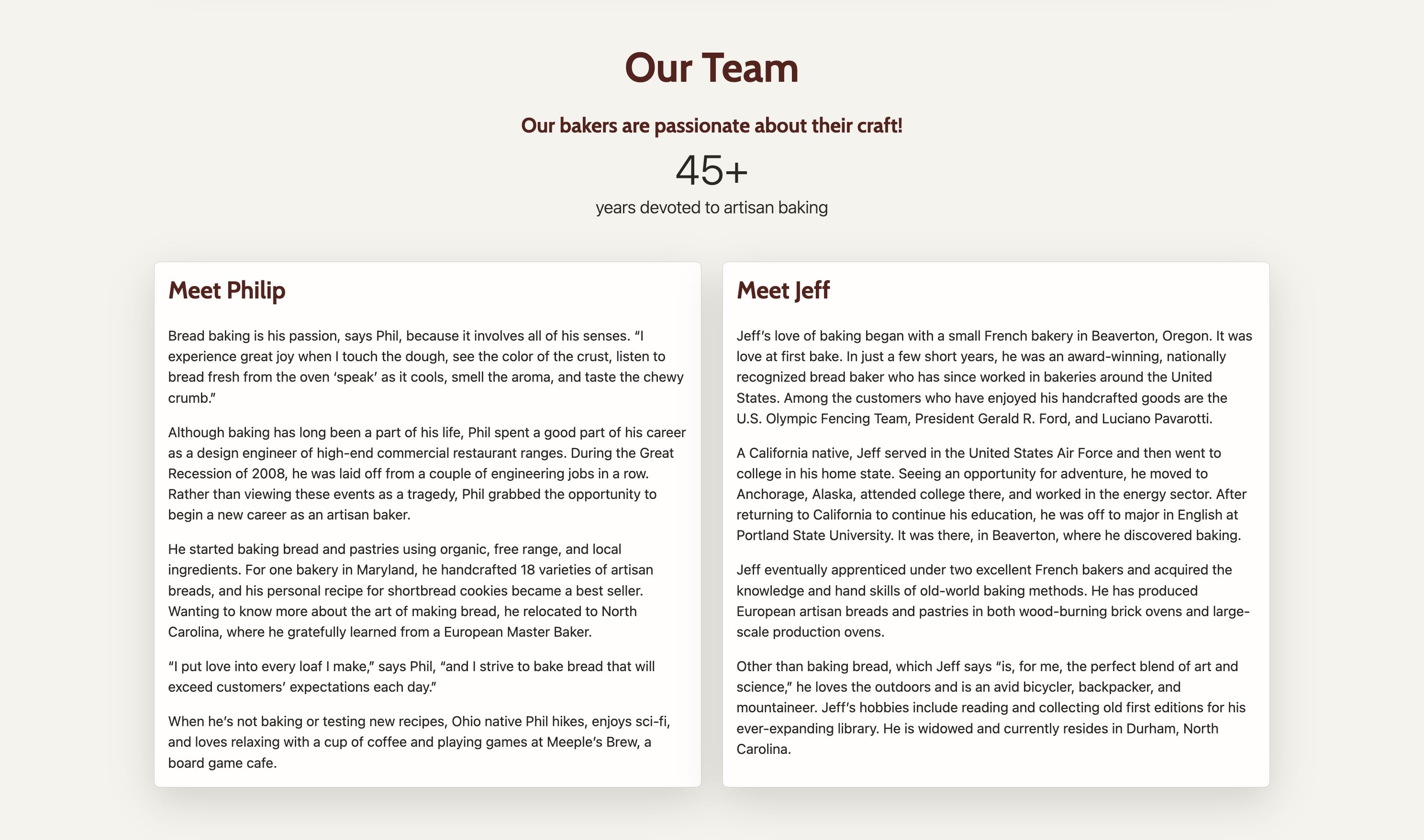 Our Team section of the About page on the new WildMoose Bakers website