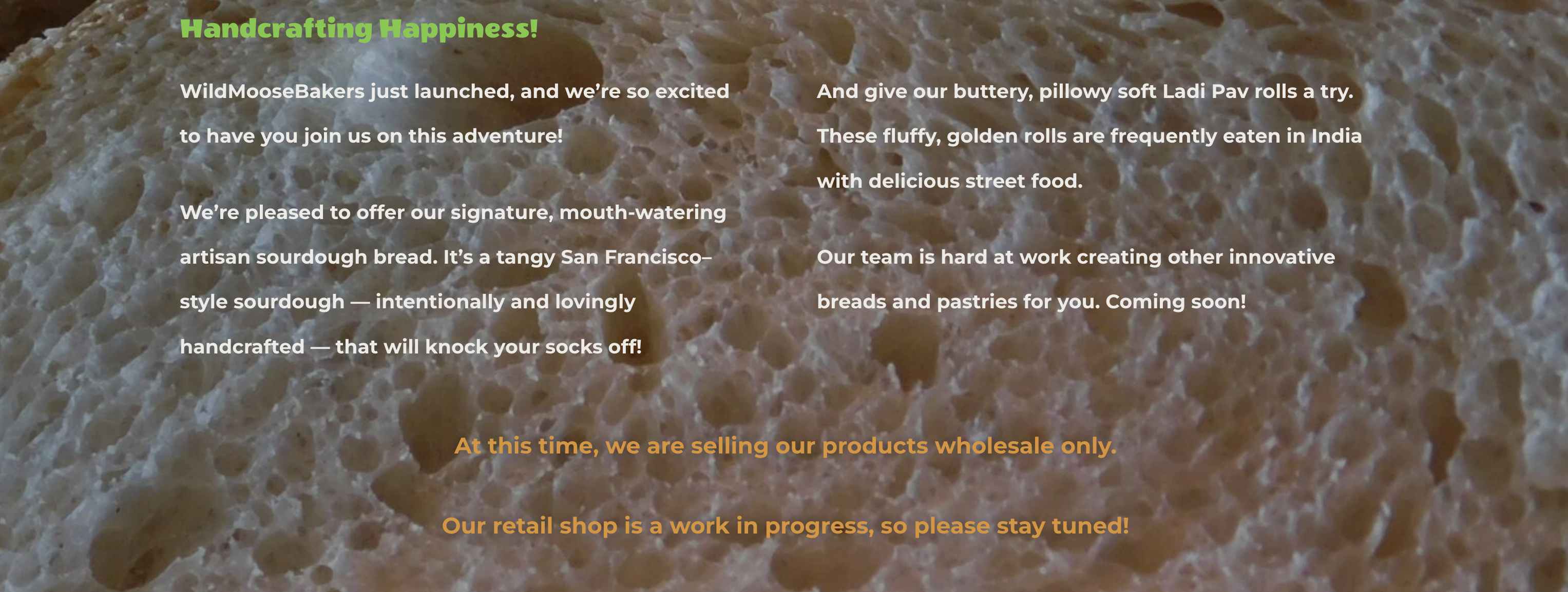 Featured products section of the original WildMoose Bakers website