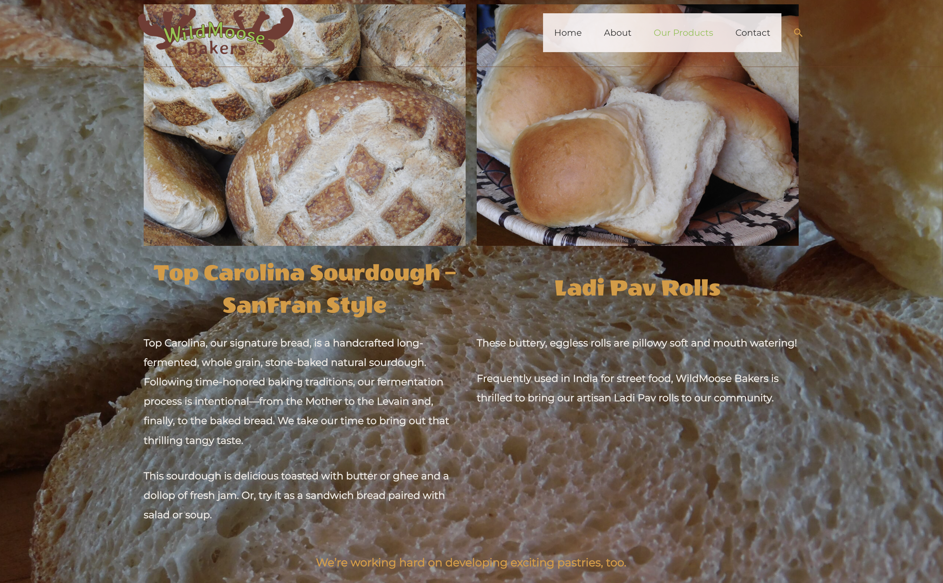 Products page of the original WildMoose Bakers website